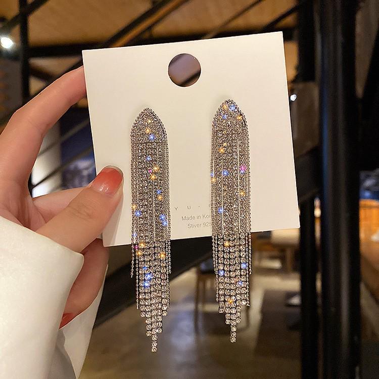 Silver Needle Diamond Water Drop Tassel Earrings - Elegant Court Style, Versatile & Luxurious Design.