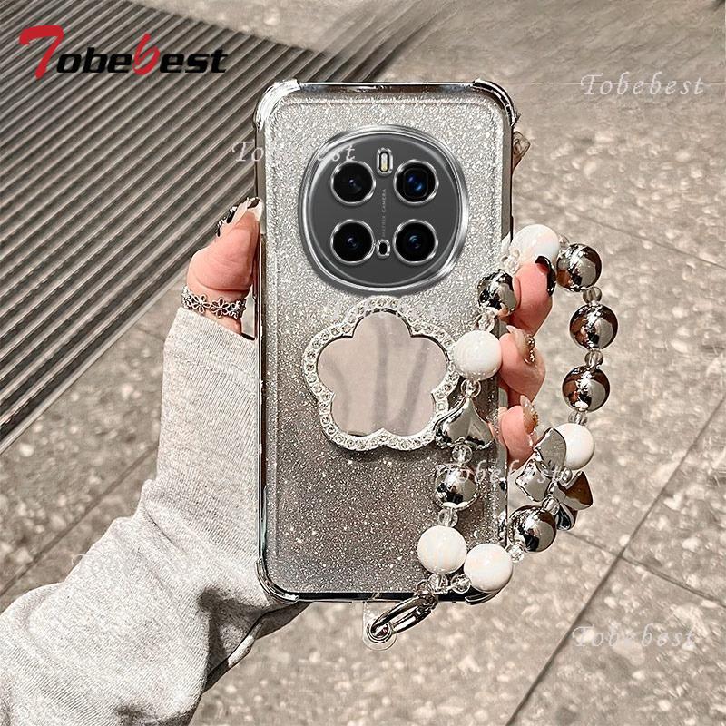 

Блестящий противоударный чехол-браслет с гальваническим покрытием, с цветком и зеркалом для Huawei Honor Magic 7 Lite 6 5 4 3 Pro, силиконовая накладка Honor Magic3 Pro серебряный