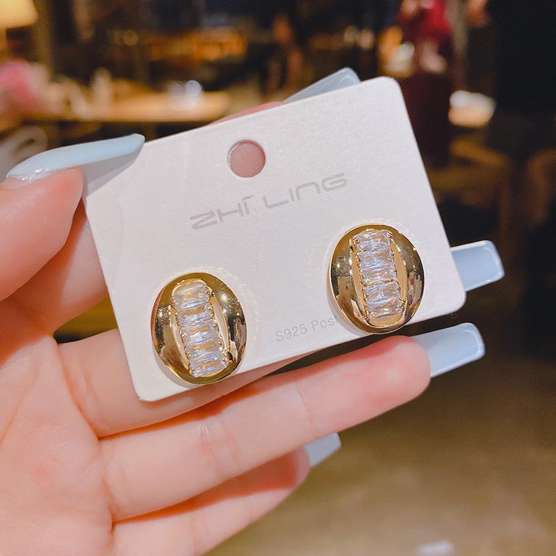 Korean Style S925 Silver Geometric Zircon Stud Earrings - Super Shiny Fashion Accessories for Women 1A804 Gold