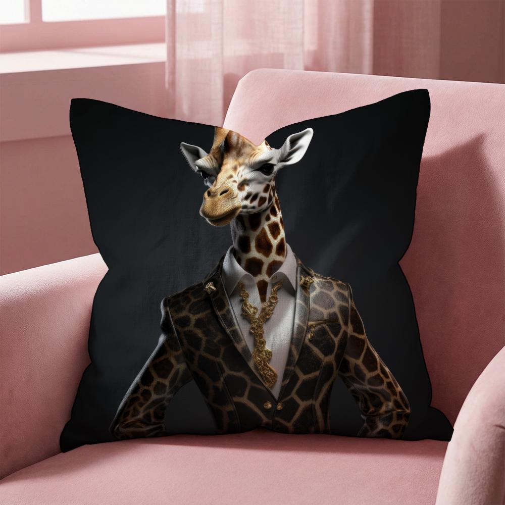 Retro Dressed Up Giraffe THEME Cushion Cover Multi-Scene Pillow Cover for Home & Car - Reversible, Soft & Durable for Daily Use