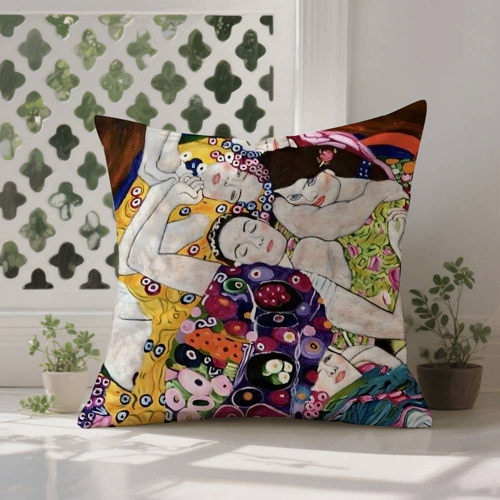 Gustav Klimt Oil Painting Pillow Case  Anti-dustmite Pillowcase Invisible Zipper Silky Sofa Cushion Cover