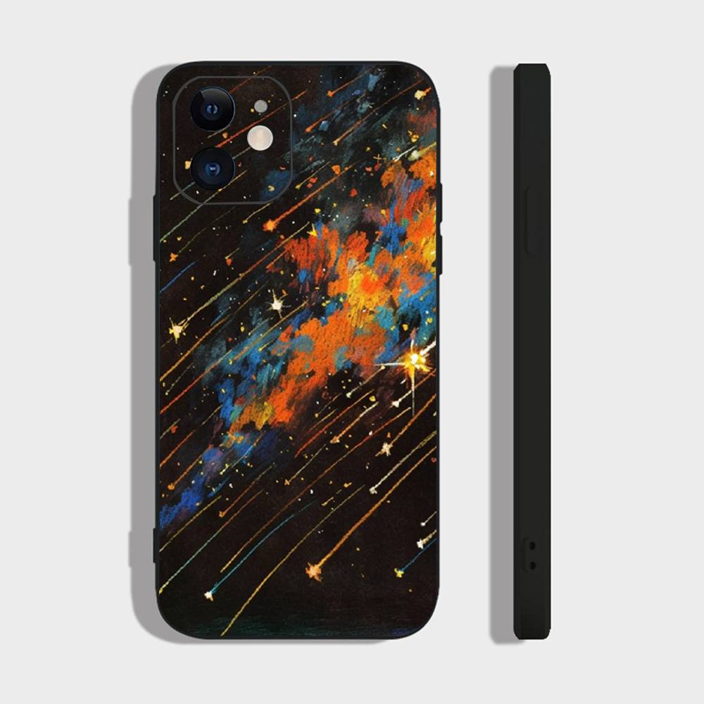 

Meteor Shower Starry Sky Phone Case For IPhone 17 Air 16 15 14 13 Pro Max 11 12 Black Silicone Cover IPHONE 15PRO