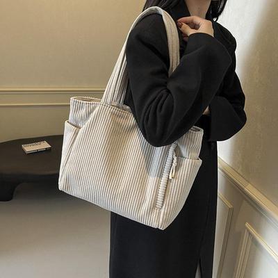 Korean Style Large Corduroy Tote Bag - Versatile Casual Student & Commute Shoulder Bag
