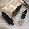 Fashion Flat Shoes for Women Spring and Autumn New Mary Jane Shoes Black Bow Flat Pointed Toe Plus Size 42 43 44 Women Shoes Ladies