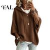 Women Winter Sweater Autumn Knit Pullover Sweater, Loose Fit Drawstring Hooded Casual 3/4 Sleeve Drop Shoulder Solid Color Long Tops