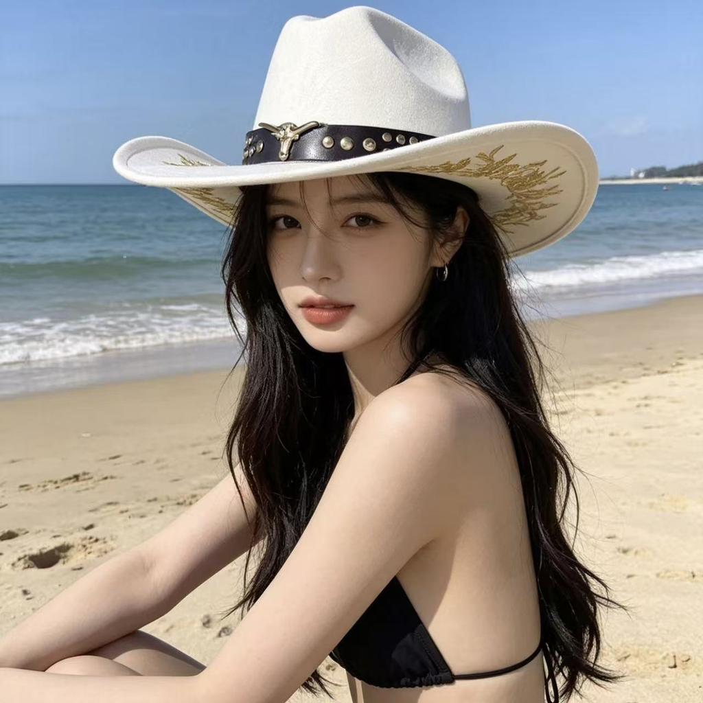 Summer New European and American Style Western Cowboy Hat Women's Bull Head Decorative Cowboy Hat Internet Celebrity Popular Jazz Hat