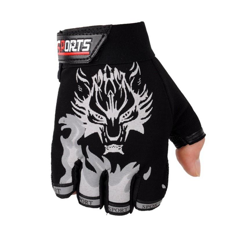 Men Women Half-Finger Cycling Gloves Mountain Biking Hiking Fitness Outdoor Sports Anti-Slip Breathable Wolf Head Half-Finger Black