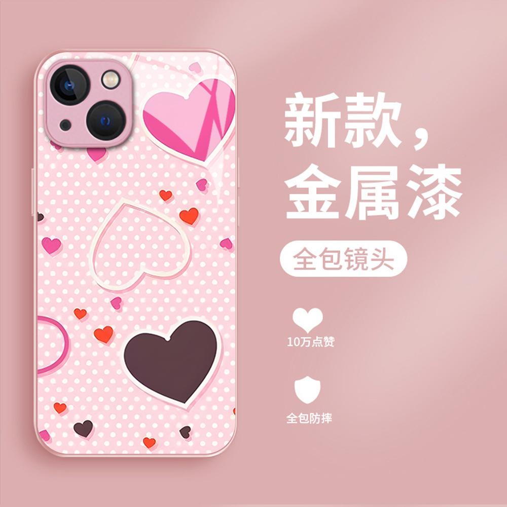 Summer new ins wind sweet polka dot love mobile phone case iPhone17 glass case protective case Apple 15Pro