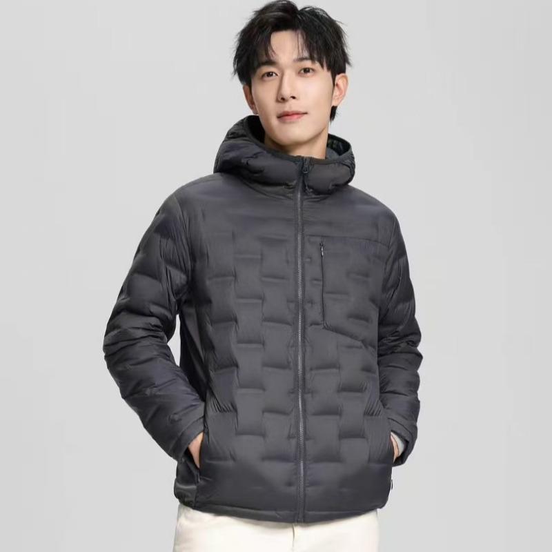 

High-end light and thin down jacket men s short autumn new down sports hooded windproof and cold-proof warm jacket 3XL (180-100 kg) серый