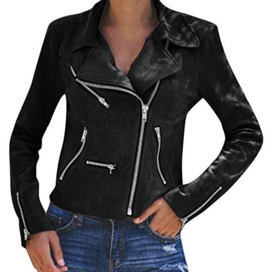 Women Fall Winter Jacket Zipper Closure Lapel Collar Regular Fit Solid Color Casual Shot Coat Long Sleeves Top Windbreaker