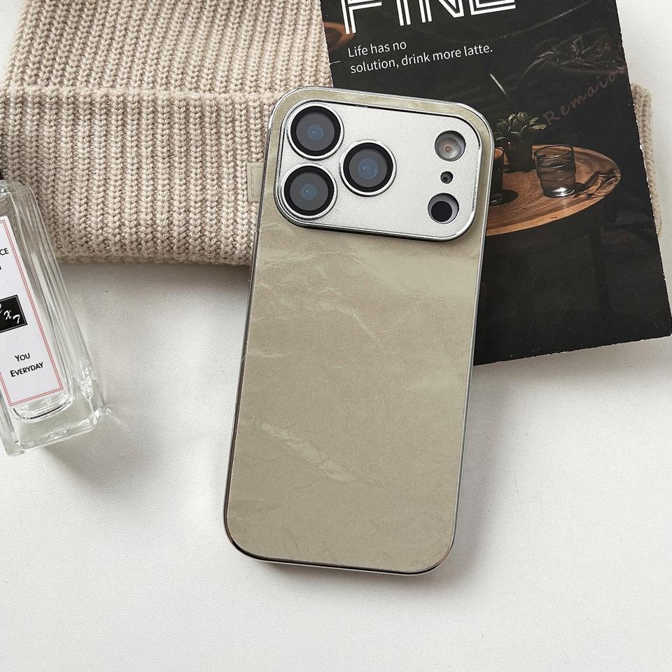 

Plating Learther Phone Case for iPhone 17 Air 16 13 14 11 12 15 Pro Max Plus Case Camera Lens Protector Hard Cover For iPhone 12Pro