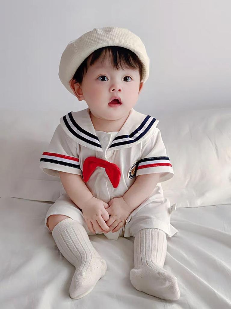 YIN OON Baby Clothes for Boys and Short Sleeve Romper Coverall with Sailor and Marine Perfect for Photo Size 80 Girls, Collar, Children's Outerwear,