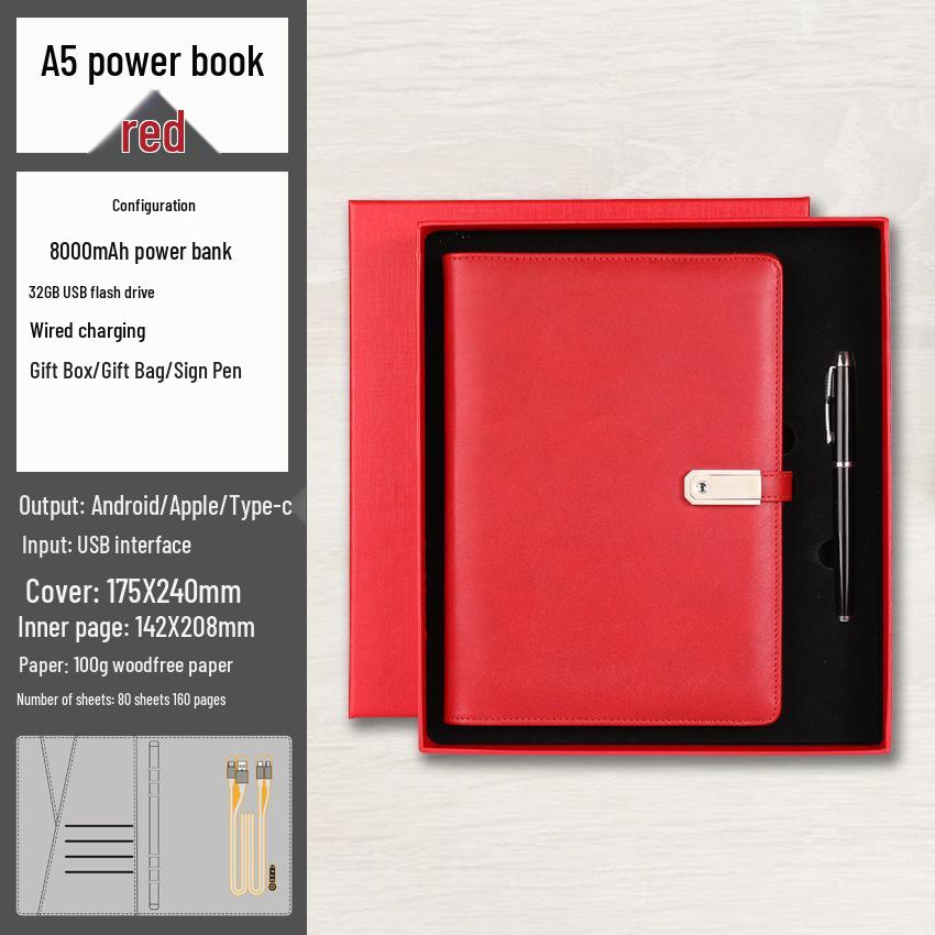 A5 Multi-Function Notebook Gift Set with USB & Wireless Charger - Customizable Logo Option