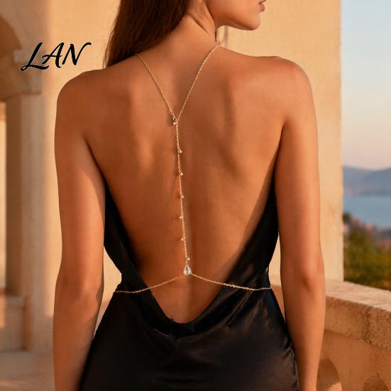 Thin Body Chain Rhinestone Waterdrop Back Chain, Bridal Wedding Backless Dress Backdrop Women Waist Necklace, Adjustable Sexy Jewelry for Tassel
