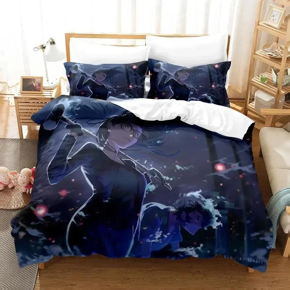 New Summer Time Rendering Bedding Set Cartoon Three-piece Set Adult Kid Bedroom Duvet Cover Sets 3D Kawaii Girls Twin Set
