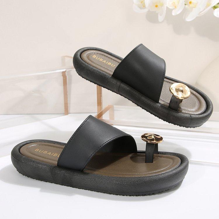 

Элегантные сандалии на плоской подошве с металлическим носком для женщин, лето 2025, пляжная и повседневная одежда 40 чёрный