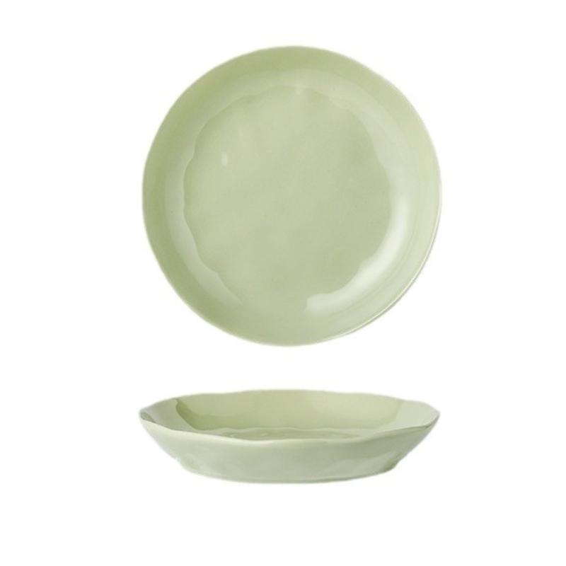 8-inch Hand-textured Cream-style Series Deep Plate Home Round Dinner Plate Simple Solid Color Large Capacity Ceramic Fruit Plate