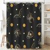 Dark Gothic Halloween Shower Curtain Set with Bat Skull Spider Moon Eyes Sun Decorative Bathroom Accessories Black Gold 3D Print
