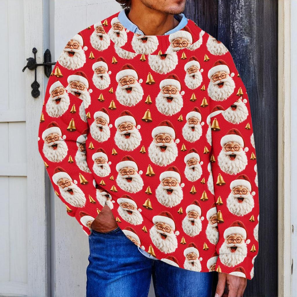 Herren Weihnachtspullover mit Strickmuster und Rundhalsausschnitt für Herbst und Winter