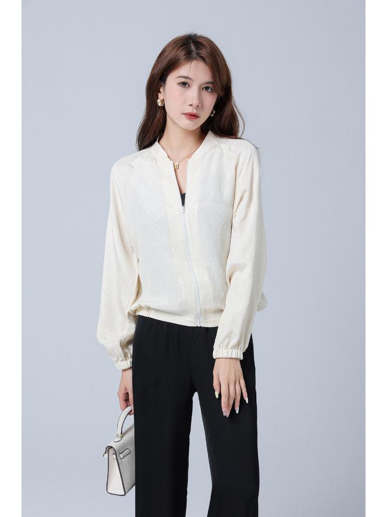 Mulberry Silk Women's Heavyweight Long Sleeve Baseball Jacket
