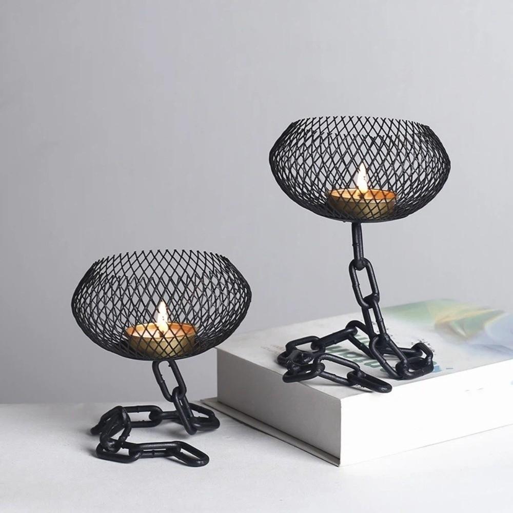 Vintage Iron Lantern Candle Holder Metal High Temperature Resistant Chain Candle Holder High Footed Hollowed Out Candles Stand