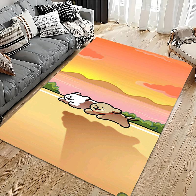 Cute Cartoon Dogs Running Sunset Scene Decorative Living Room Carpet Suitable for Use As an Anti-slip for Living Room Bedroom Sofas