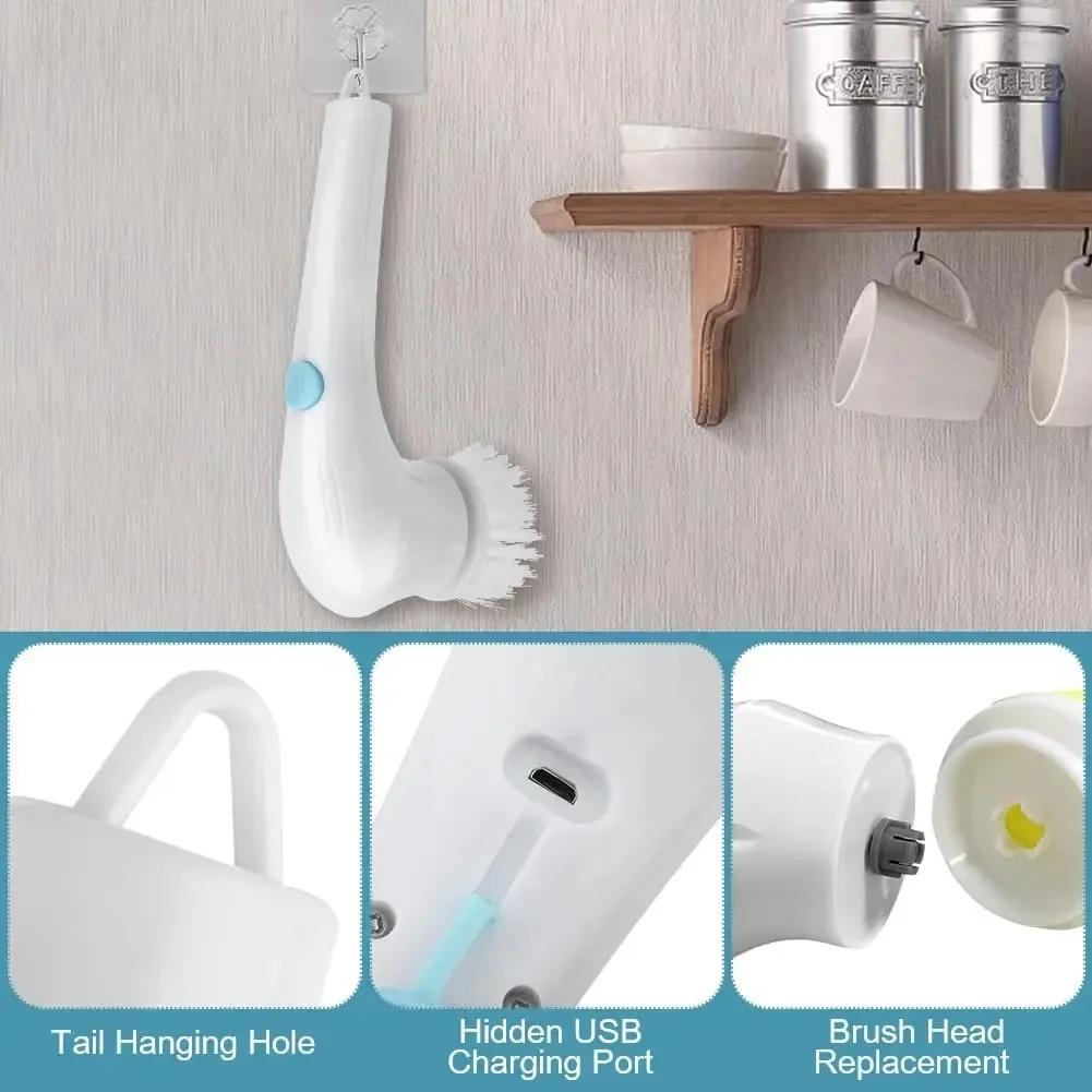 Kitchen Cleaning Tools Dish Brush Useful Things for Kitchen Gadgets Multifunction Five-in-one USB Charging Bathroom Supplies