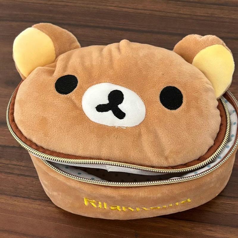 New Kawaii Cute Rilakkuma Wash Bag Plush Oval Three-Dimensional Makeup Bag Portable Storage Bag Cartoon Girls Birthday Gift