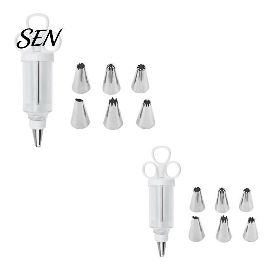 Handheld Cream Dispenser Cake Decorating Kit, Cupcake Icing Piping Tool with 6 Stainless Steel Nozzles, Clear Home Baking Equipment Set for