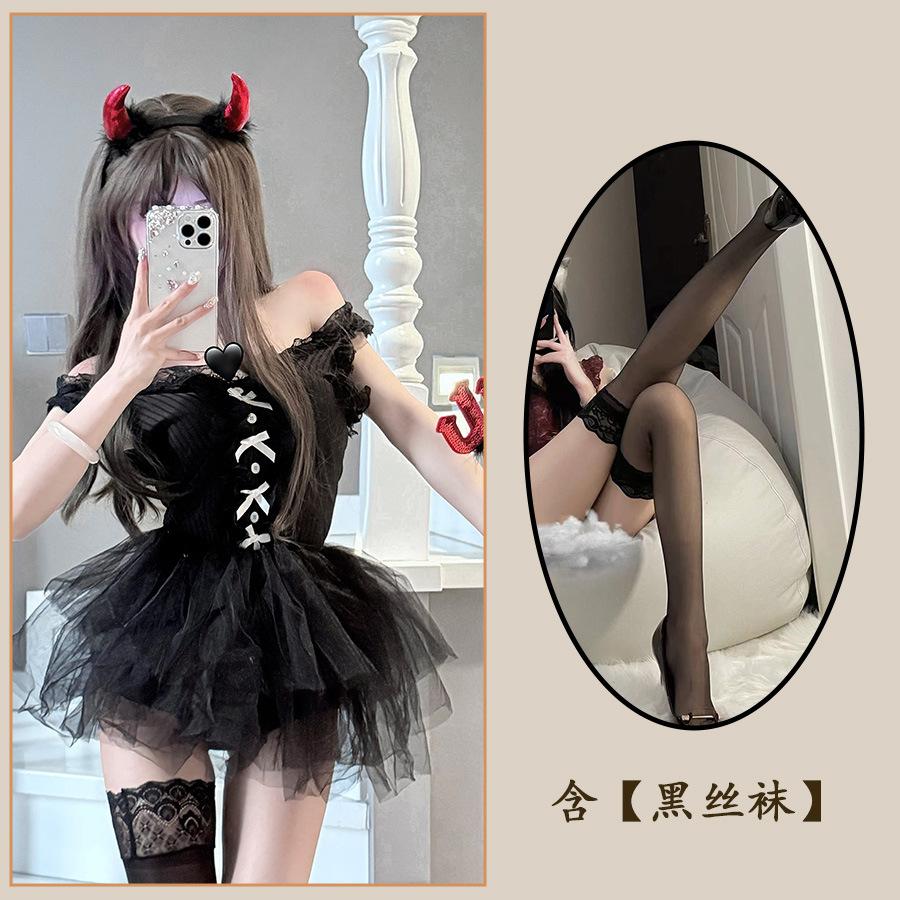 Sex Underwear Sexy Dark Square Collar Pure Desire Wind Waist Thin Fluffy Princess Short Skirt Set