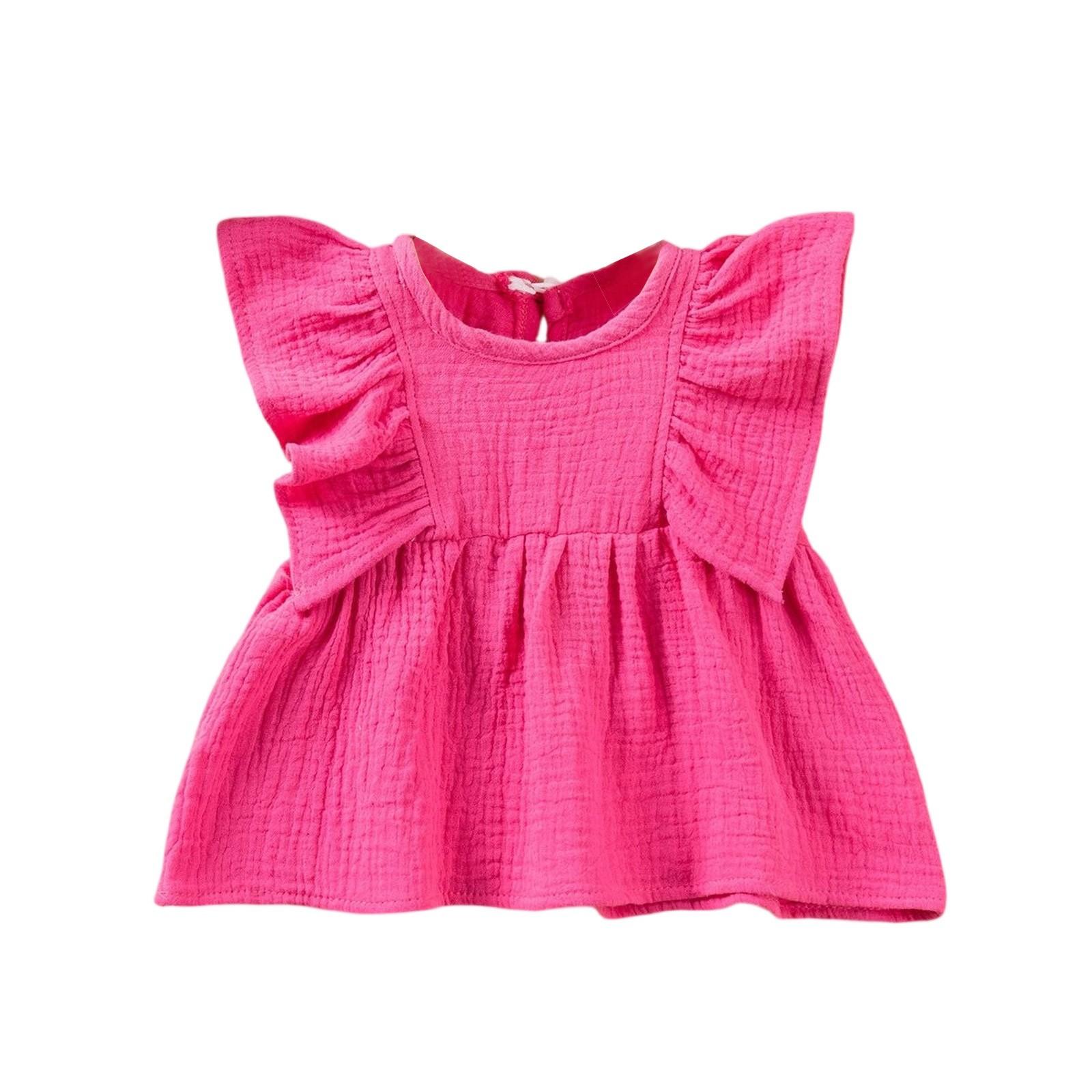 

Топ с милыми рукавами для девочек - Однотонная кукольная футболка 90