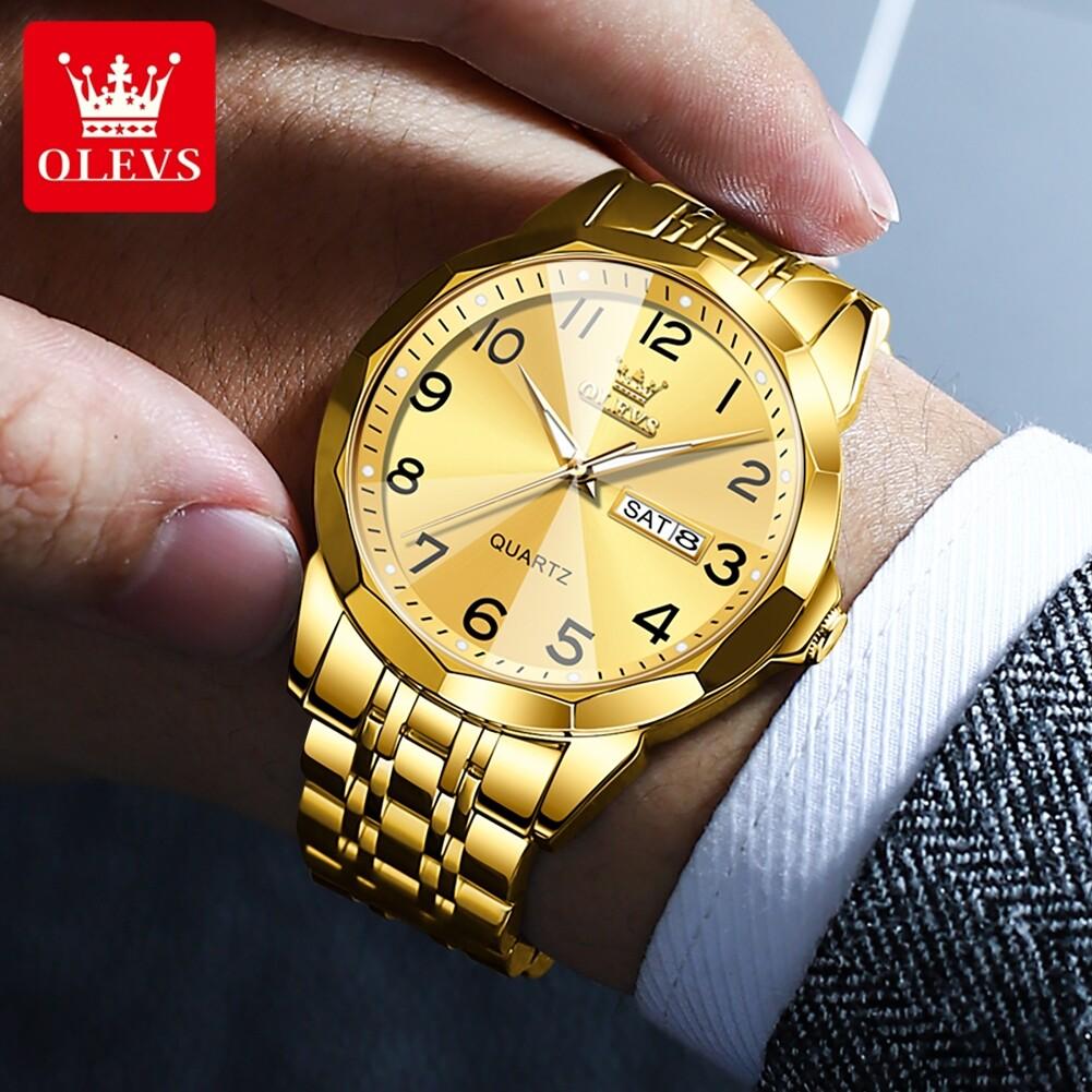 OLEVS Men Watch Original Brand Waterproof Luminous Quartz Watch Rhombus Mirror Stainless Steel Watch With Box