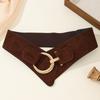 Adjustable Pu Leather Corset Spicy Girl Wide Waistband Retro Suede Belt  Dress