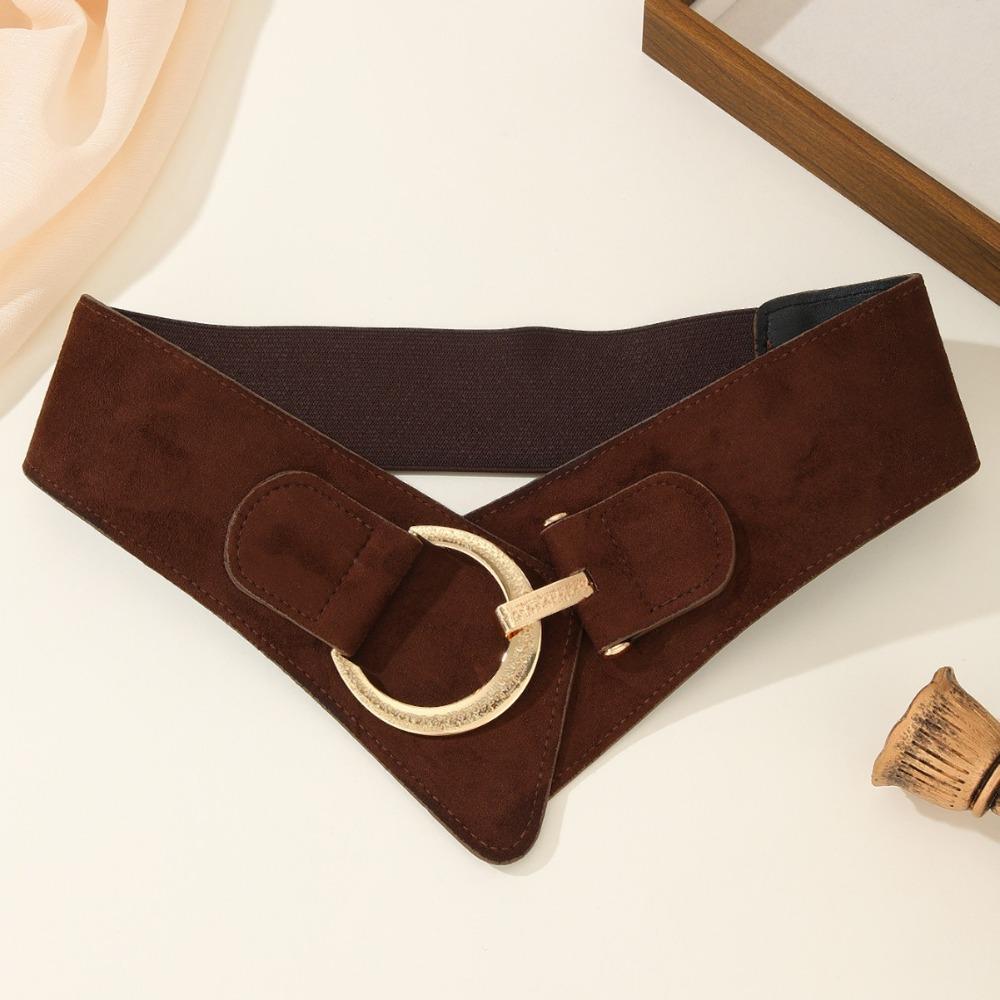 Adjustable Pu Leather Corset Spicy Girl Wide Waistband Retro Suede Belt  Dress