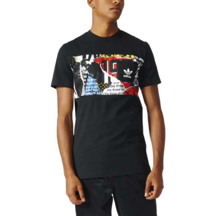 Adidas Originals Puzzle Print Logo Crew Neck T-Shirt Men Tops Black BQ3032