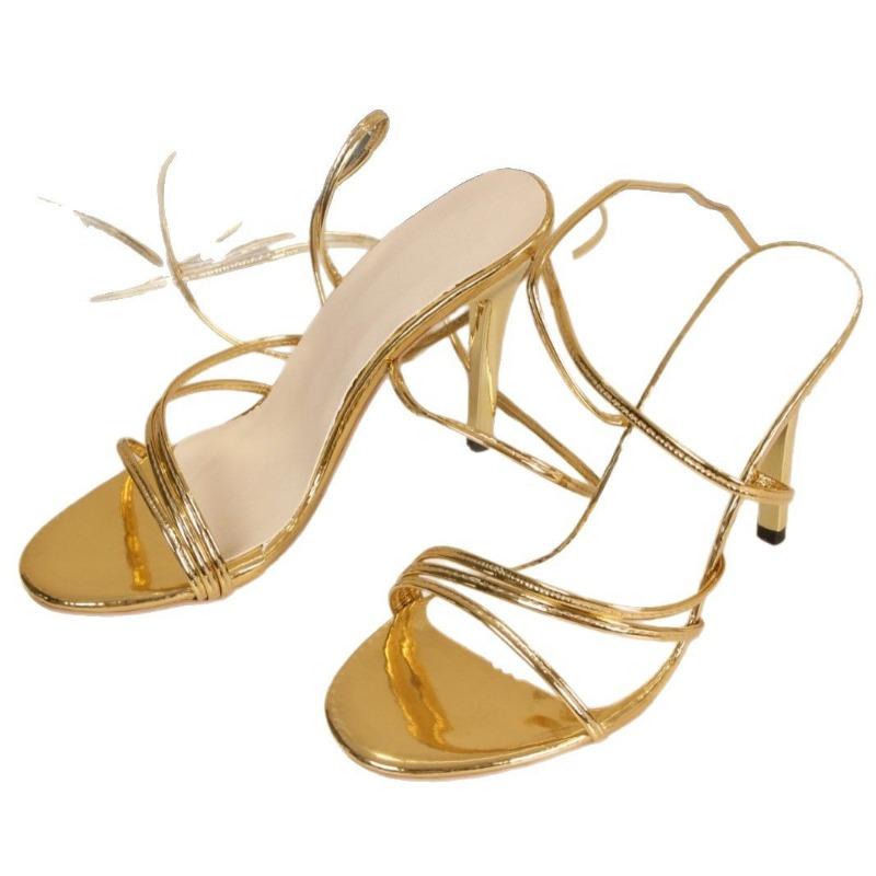 Large Size Fine Heel Wrap Strap Sandals