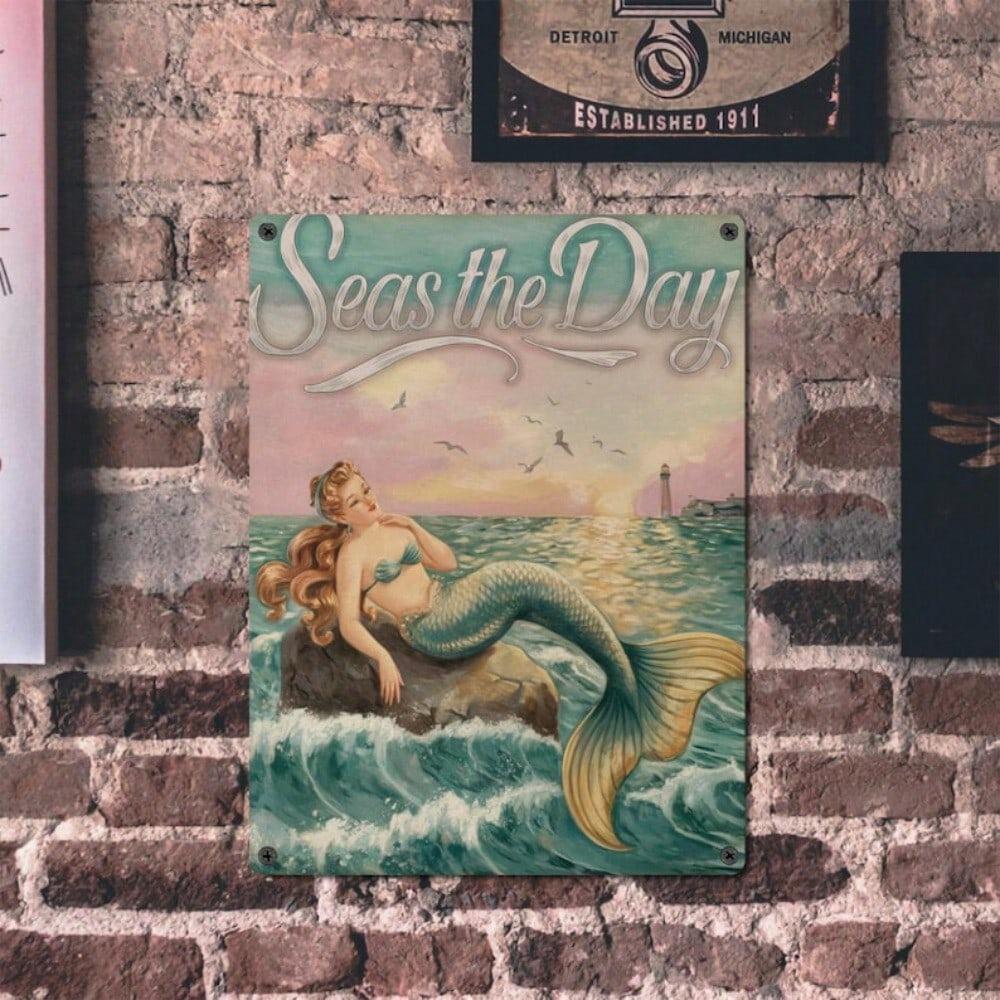 Mermaid Vintage Metal Tin Sign Coastal Beach Wall Art Retro Decor
