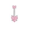Women Silver Tone Titanium Steel Double Pink Heart Zircon Belly Button Ring Piercing Jewelry