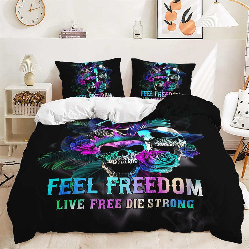 Bett Dreiteiliges Skelett-Set Rose Bettbezug Zweiteiliges Schlafzimmer