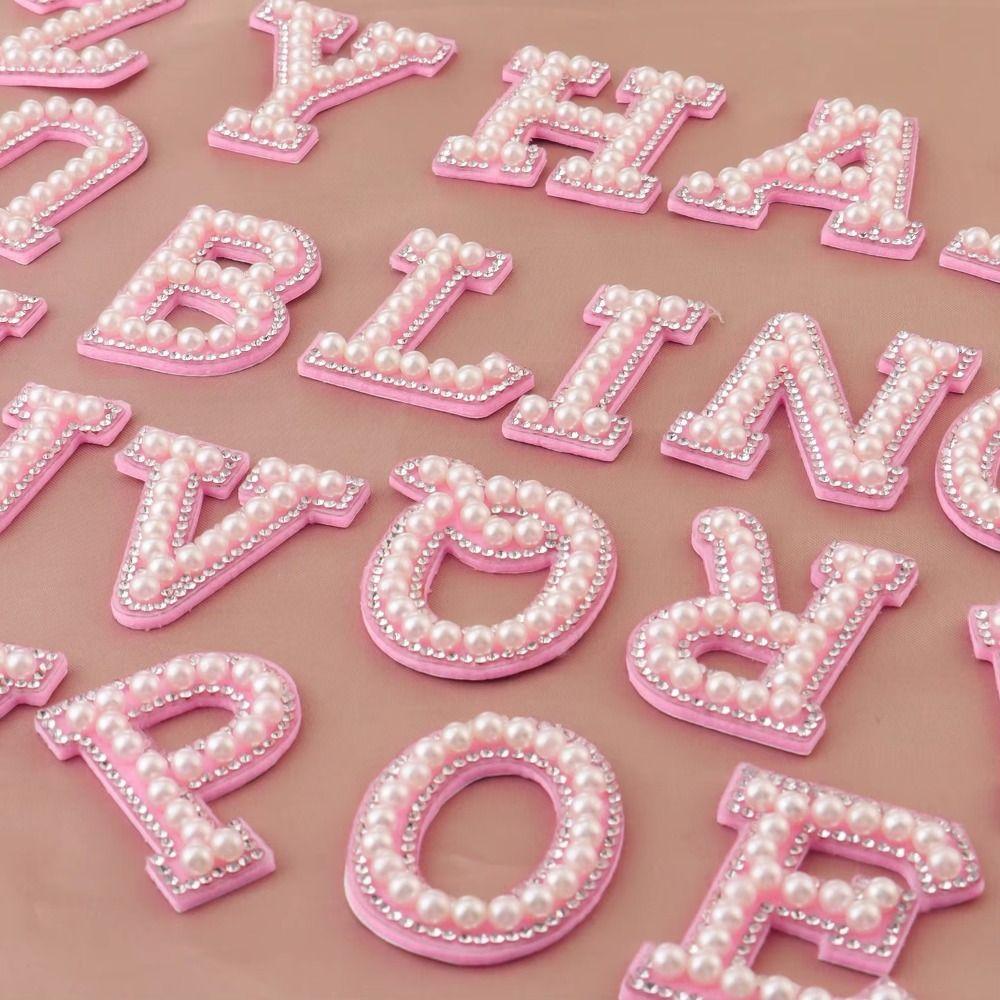 26Pcs A-Z Alphabe 26 Letter Applique Beaded Pearl Alphabet Patch Rhinestone Letter Patches Bags