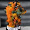 Men Plus Size Green Brown White Tie Dye Printed Long Sleeve Drawstring Hoodie Kangaroo Pocket Pullover