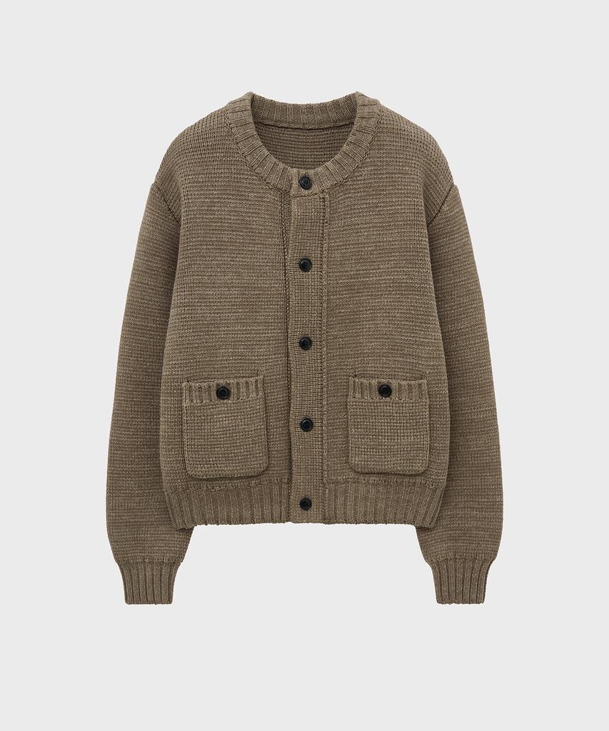 Noirer Merino Wool Oversized Heavy Cardigan (Beige)