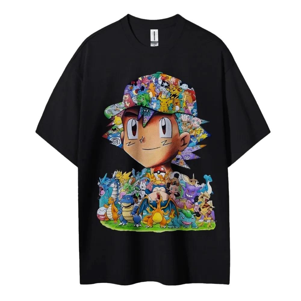 

Pokémon Ash & Friends Mega Collage Vintage Anime T-Shirt 90s Nostalgia Oversized Black Unisex Streetwear T-shirt 4XL
