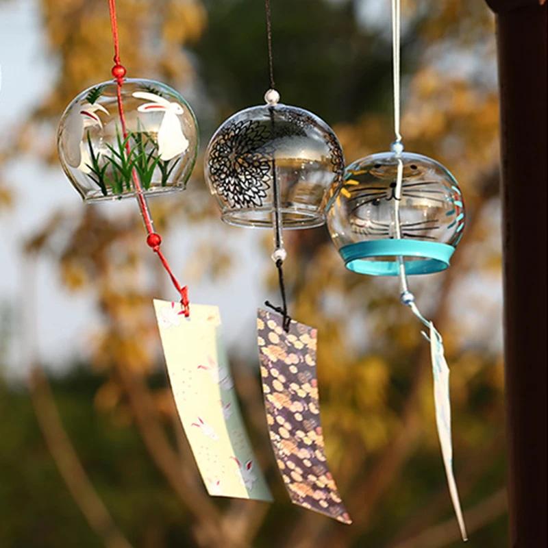 Japanese Sakura Wind Chime Glass Cherry Blossom Wind Chimes Kawaii Room Decor Door Bell for Home Entrance Yard Outdoor Chimes