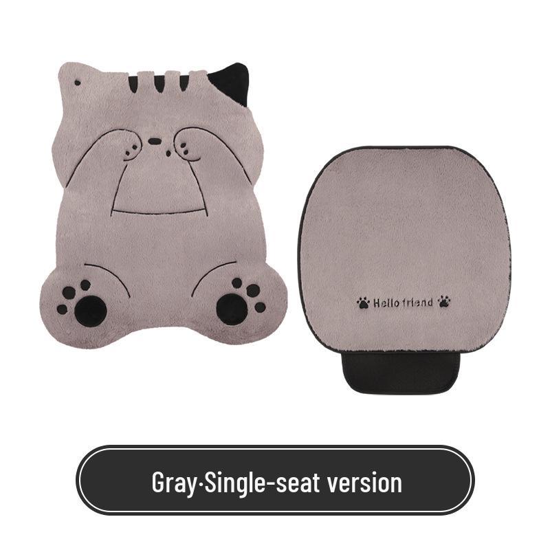 Universal Shy Cat Plush Winter Car Seat Cushion - Non-Shedding, Cartoon Design for Five Seats