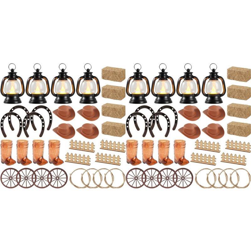 

64 Pcs Western Centerpieces For Tables, Mini Hay Bales Mini Lanterns For Centerpieces, For Tables Or Western Wedding чорний