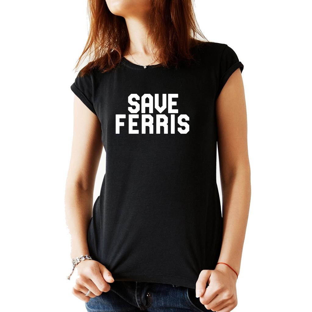 Personalisiertes, individuelles, cooles, modisches Unisex-T-Shirt mit weißem Aufdruck „I Save Ferris“.