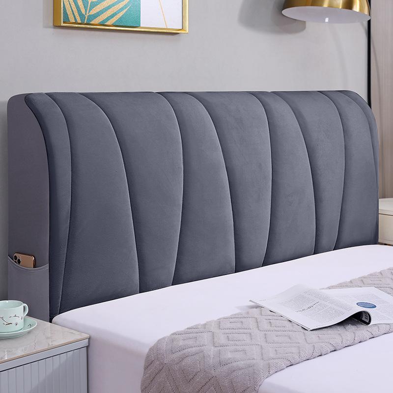 

Elastic Velvet Vertical Stripe Bed Headboard Dust Cover Solid Color Thickened Universal Full Wrap Protector 1.5/1.8/2.0/2.2m Bed 1.5m