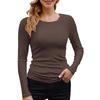 Camiseta Básica de Manga Larga para Mujer, Cuello Redondo, Canalé, Color Liso