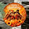 2D Flat, 1pc Round Aluminum Hanging Sign, Happy Thanksgiving Cute Cartoon Turkeys Pumpkin Sunflower Maple Wheat Apple Metal Wall Decor, Warm Orange